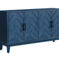 60" Blue Textural Chevron Distressed Wood Sideboard with Four Doors