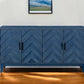 60" Blue Textural Chevron Distressed Wood Sideboard with Four Doors