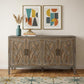 60" Natural and Brown Distressed Carved Geometric Sideboard with Four Doors
