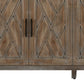 60" Natural and Brown Distressed Carved Geometric Sideboard with Four Doors