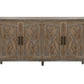 60" Natural and Brown Distressed Carved Geometric Sideboard with Four Doors