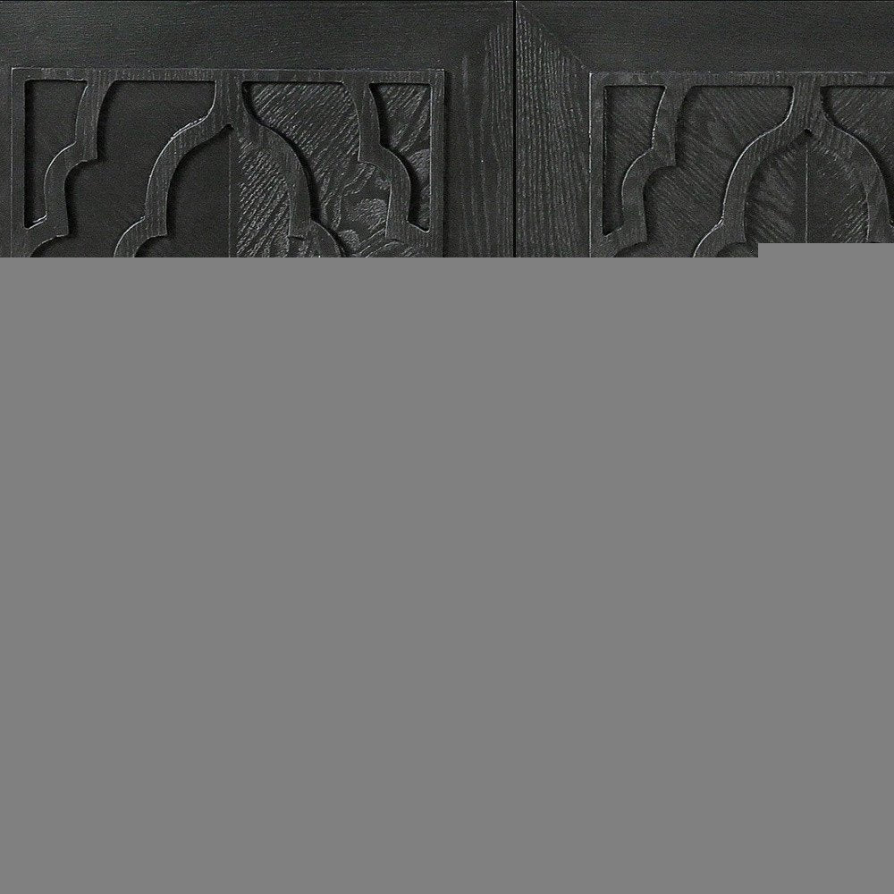68" Black Distressed Carved Floral Sideboard with Four Doors