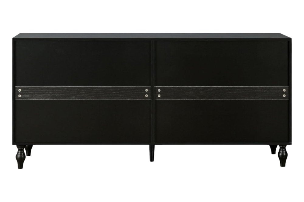 68" Black and White Distressed Carved Floral Sideboard with Four Doors