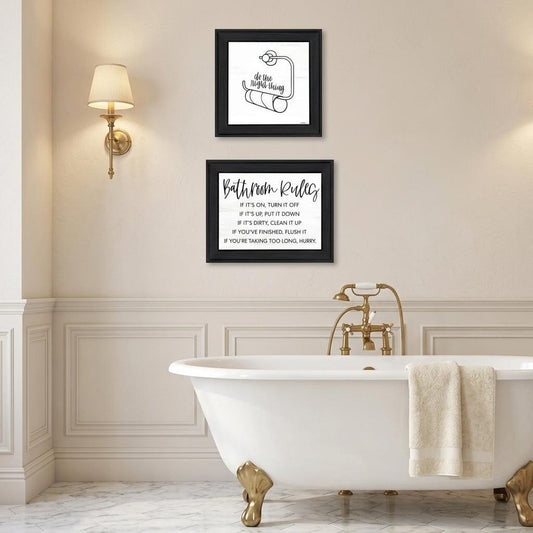 Set Of Two "Bathroom Rules" Black Framed Textual Art Wall Art