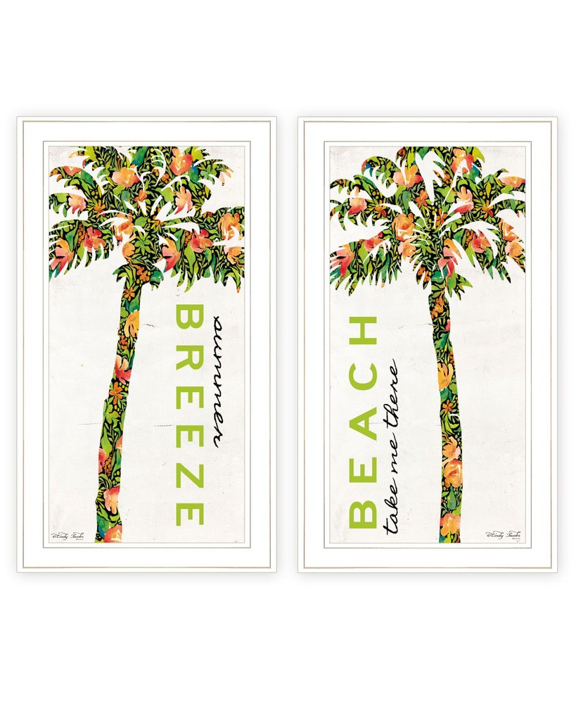 Set Of Two Summer Breeze Funky Palm Trees White Framed Wall Art