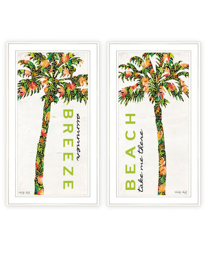 Set Of Two Summer Breeze Funky Palm Trees White Framed Wall Art