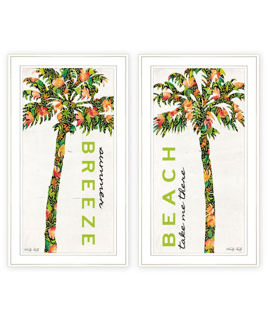 Set Of Two Summer Breeze Funky Palm Trees White Framed Wall Art