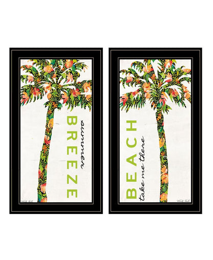 Set Of Two Summer Breeze Funky Palm Trees Black Framed Wall Art