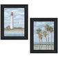 Set Of Two Cape May Lighthouse And Palm Trees Black Framed Wall Art