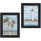 Set Of Two Cape May Lighthouse And Palm Trees Black Framed Wall Art