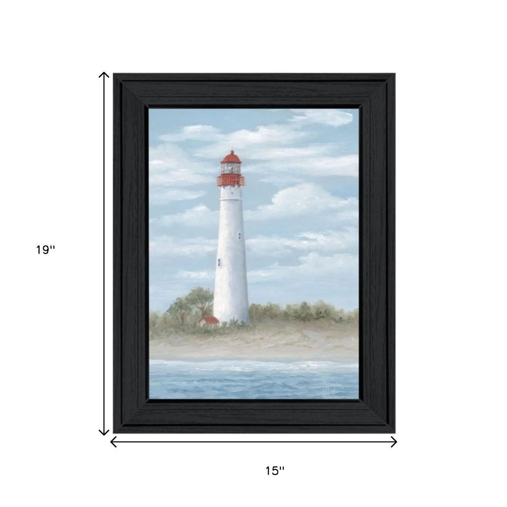 Set Of Two Cape May Lighthouse And Palm Trees Black Framed Wall Art