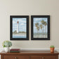 Set Of Two Cape May Lighthouse And Palm Trees Black Framed Wall Art