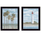 Set Of Two Cape May Lighthouse And Palm Trees Black Framed Wall Art