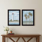Set Of Two Cape May Lighthouse And Palm Trees Black Framed Wall Art