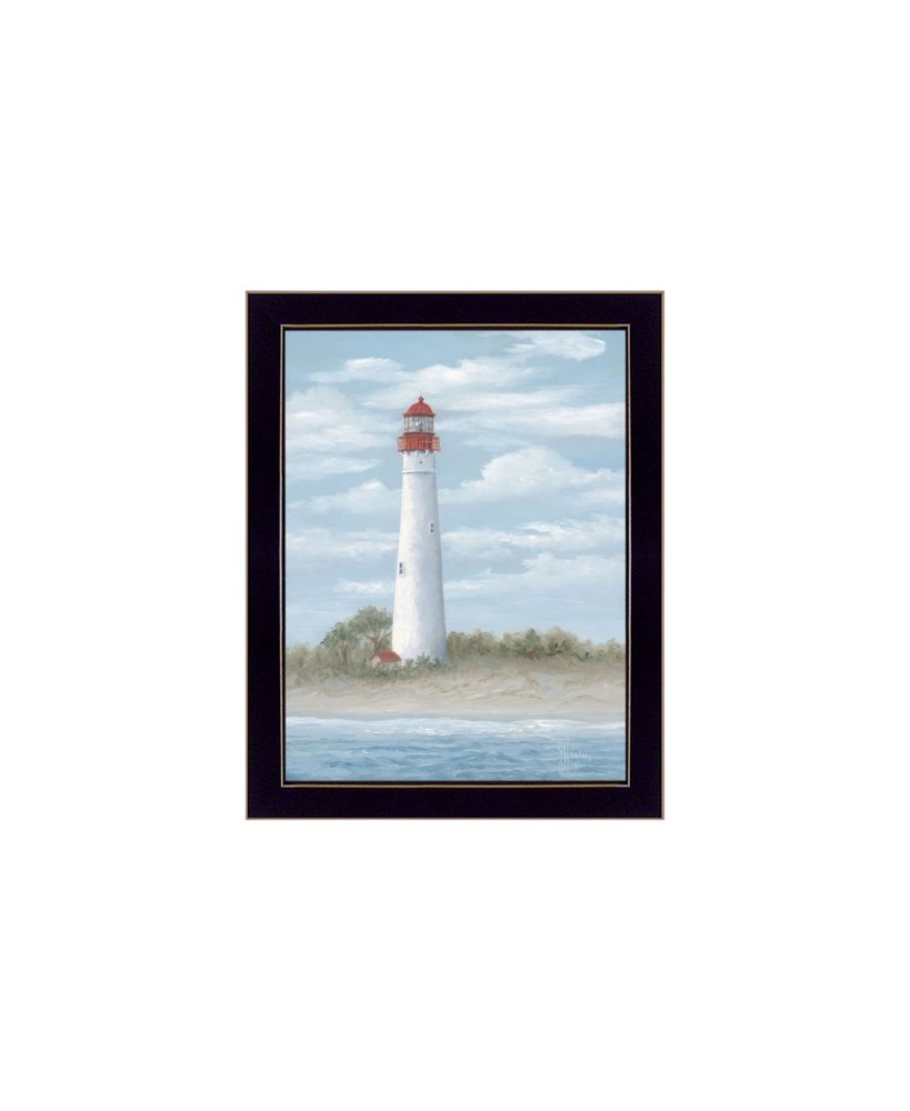 Set Of Two Cape May Lighthouse And Palm Trees Black Framed Wall Art