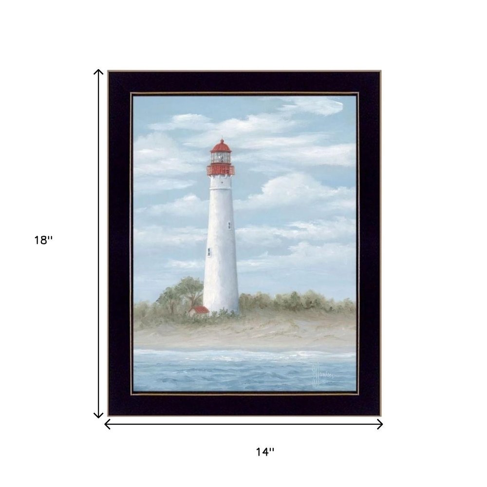 Set Of Two Cape May Lighthouse And Palm Trees Black Framed Wall Art