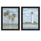 Set Of Two Cape May Lighthouse And Palm Trees Black Framed Wall Art