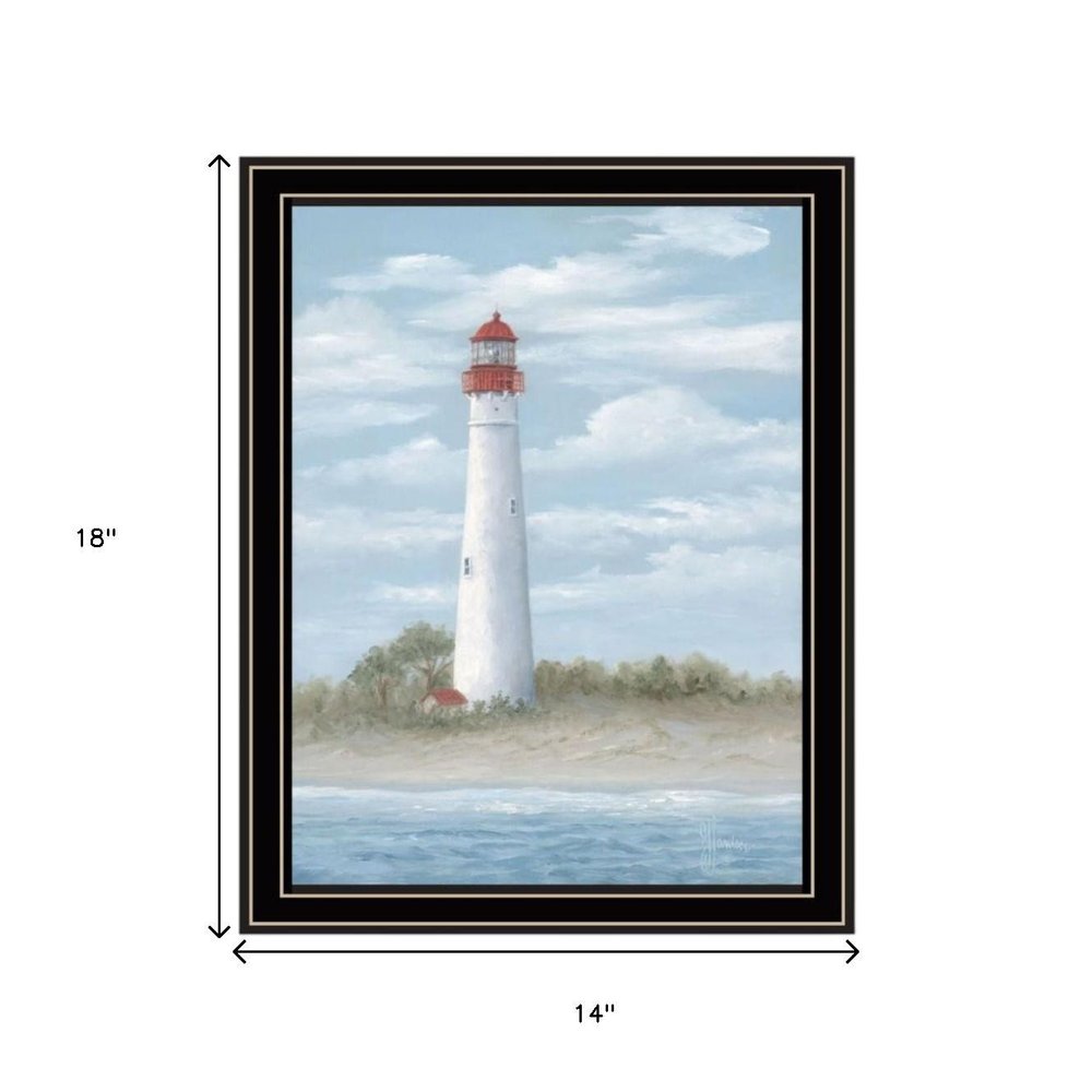 Set Of Two Cape May Lighthouse And Palm Trees Black Framed Wall Art