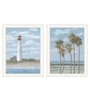Set Of Two Cape May Lighthouse And Palm Trees White Framed Wall Art