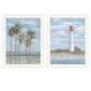 Set Of Two Cape May Lighthouse And Palm Trees White Framed Wall Art