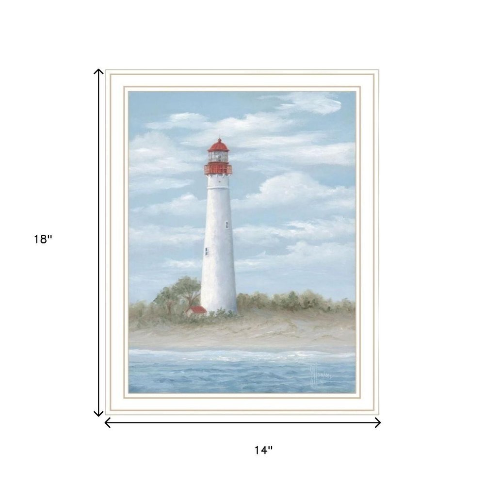 Set Of Two Cape May Lighthouse And Palm Trees White Framed Wall Art