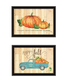Set Of Two Happy Fall-October Pumpkins Black Framed Wall Art