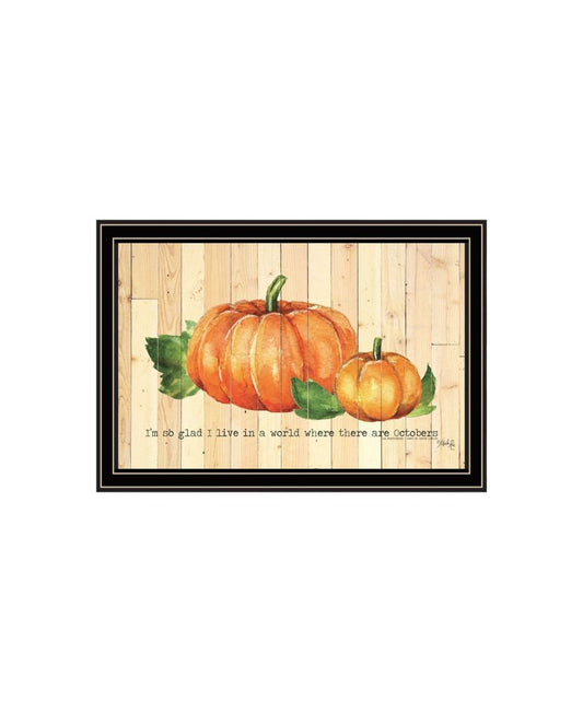Set Of Two Happy Fall-October Pumpkins Black Framed Wall Art