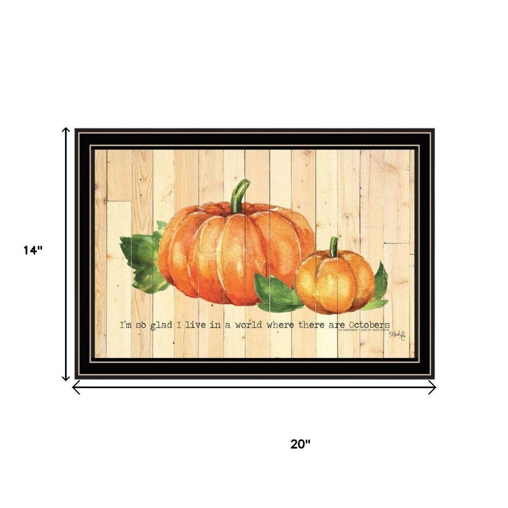 Set Of Two Happy Fall-October Pumpkins Black Framed Wall Art