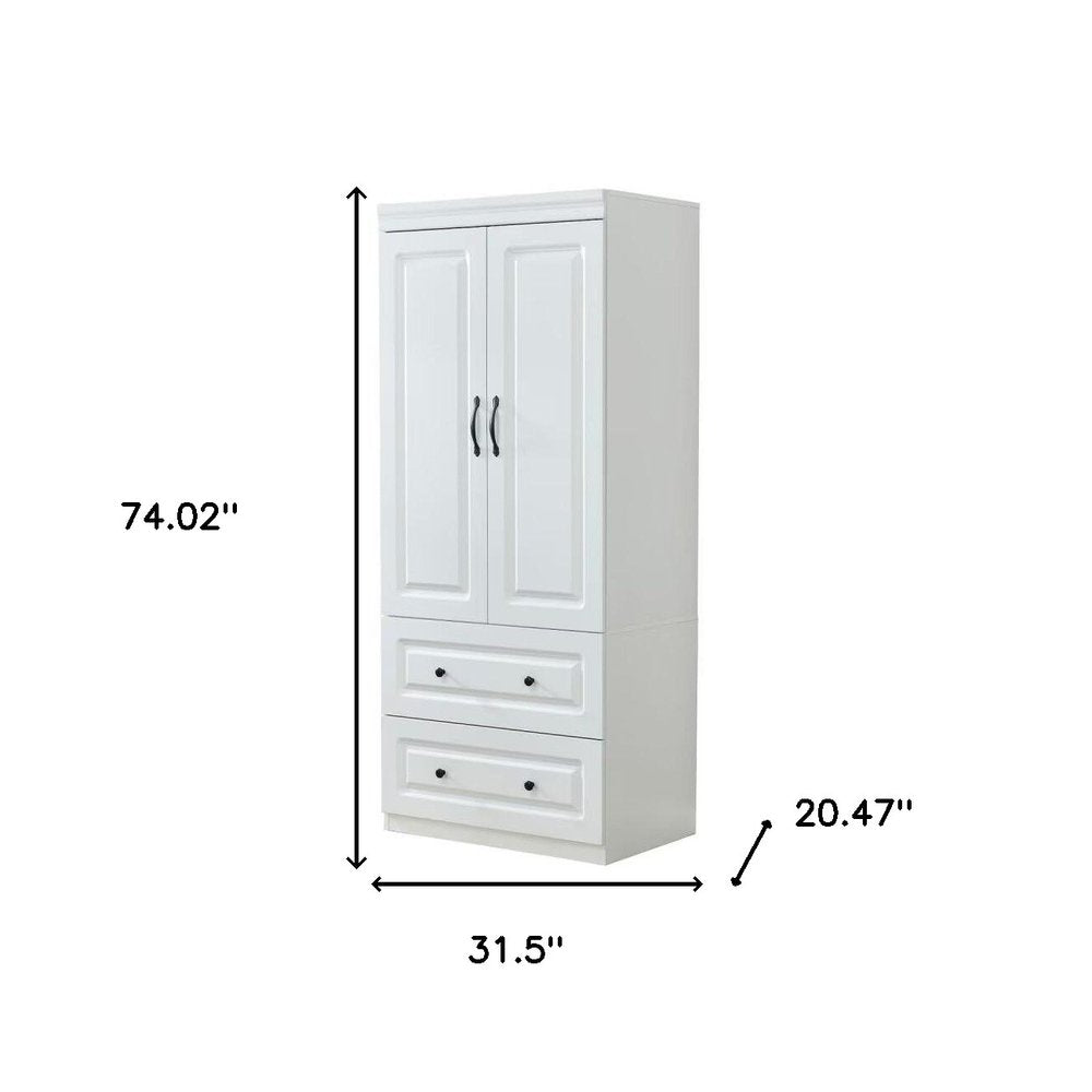 74" White Two Door Two Drawer Combo Dresser