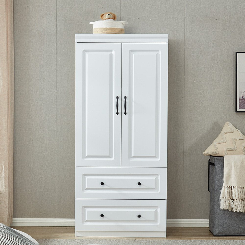 74" White Two Door Two Drawer Combo Dresser