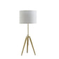 Gold Metal Adjustable Height Tripod Table Lamp With White Drum Shade