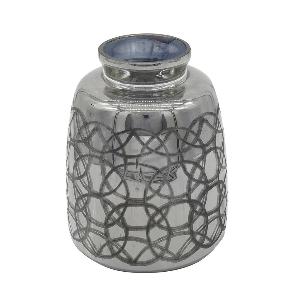 9" Dark Gray Geometric Etched Glass Table Vase