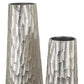 Set of Two Silver Cast Aluminum Textured Table Vases