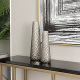 Set of Two Silver Cast Aluminum Textured Table Vases