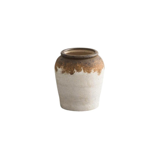 8" Brown And White Color Block Ceramic Round Table Vase