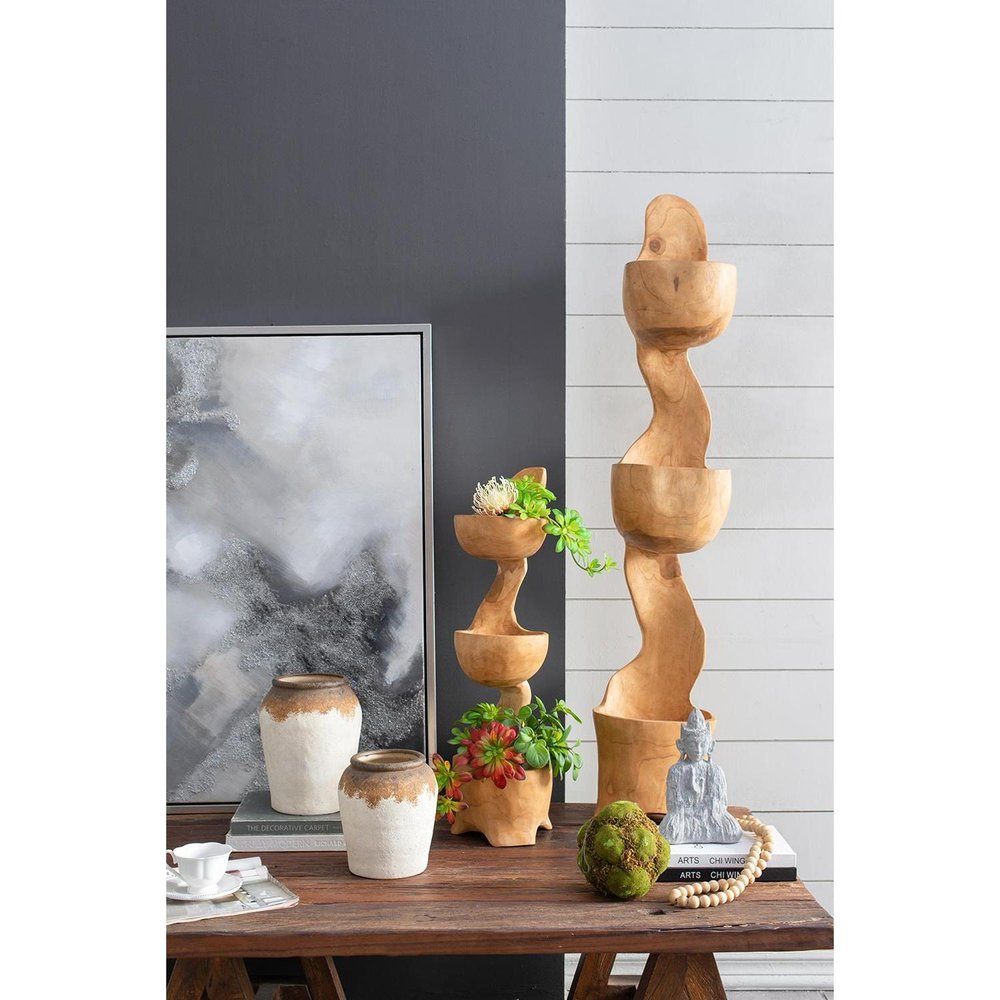 8" Ivory and Brown Ceramic Round Jug Vase