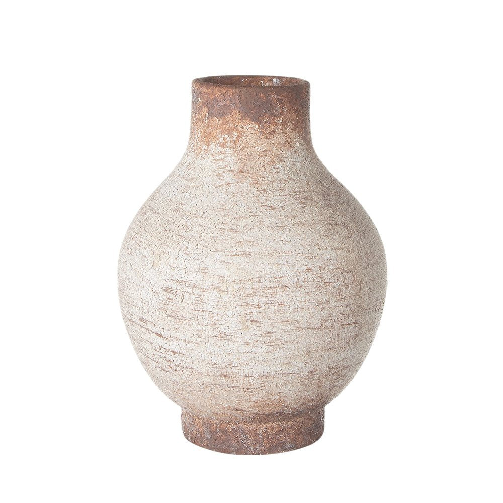 8" Ivory And Brown Round Ceramic Table Vase