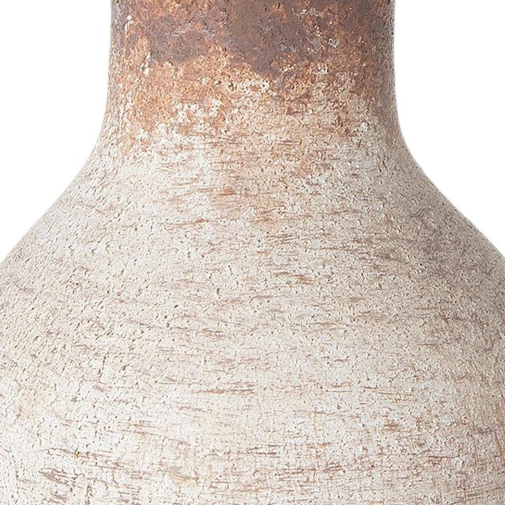 8" Ivory And Brown Round Ceramic Table Vase