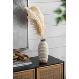 11" Ivory And Brown Round Ceramic Table Vase