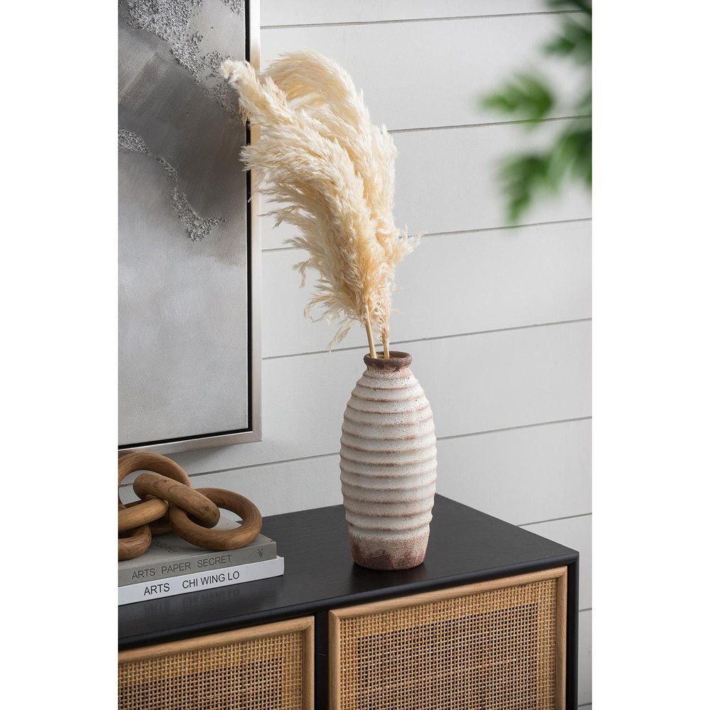 11" Ivory And Brown Round Ceramic Table Vase