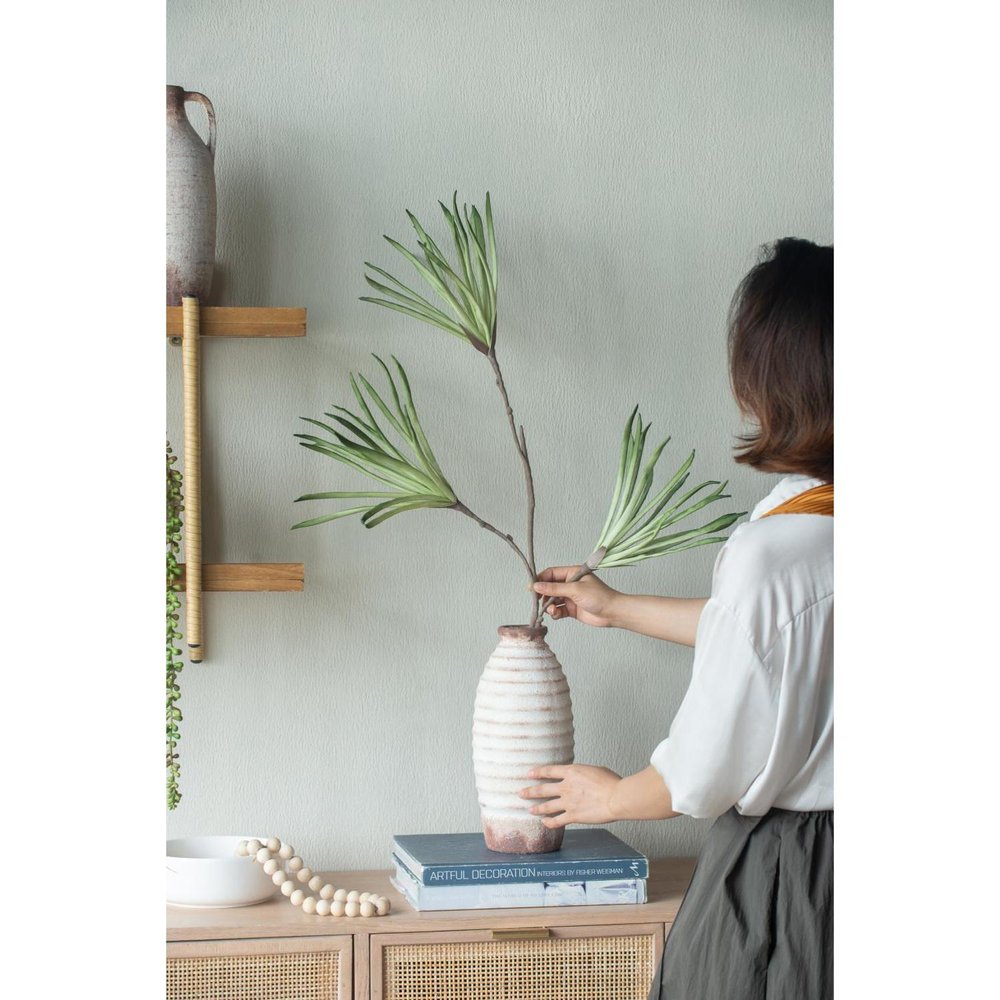 11" Ivory And Brown Round Ceramic Table Vase