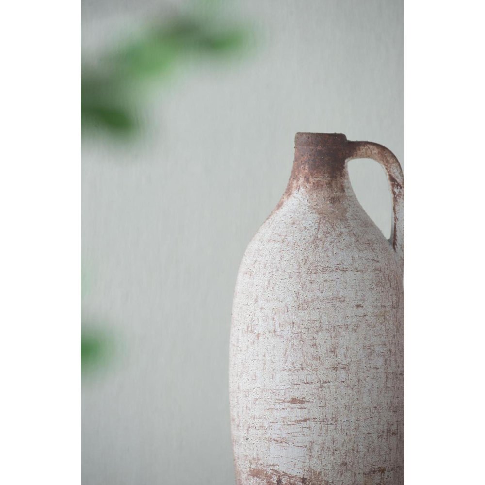 12" Ivory and Brown Ceramic Round Jug Vase