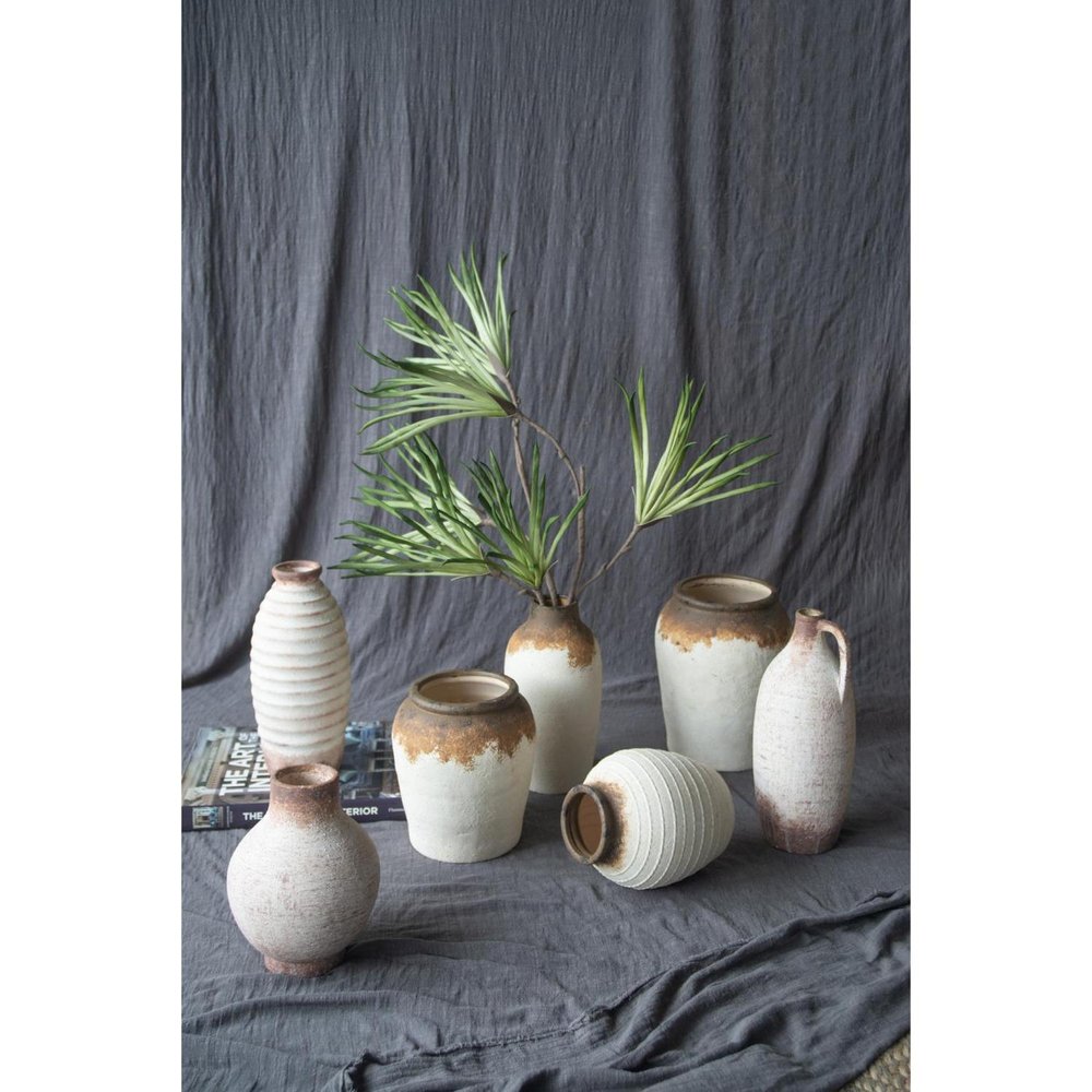 12" Ivory and Brown Ceramic Round Jug Vase