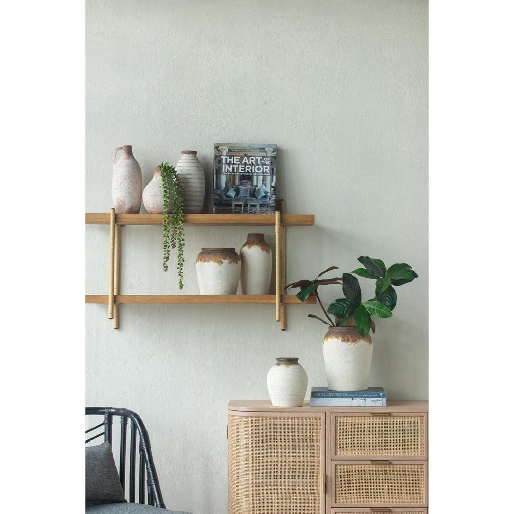 12" Ivory and Brown Ceramic Round Jug Vase