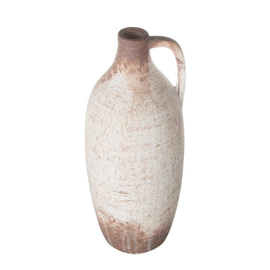 12" Brown And White Ceramic Round Jug Vase