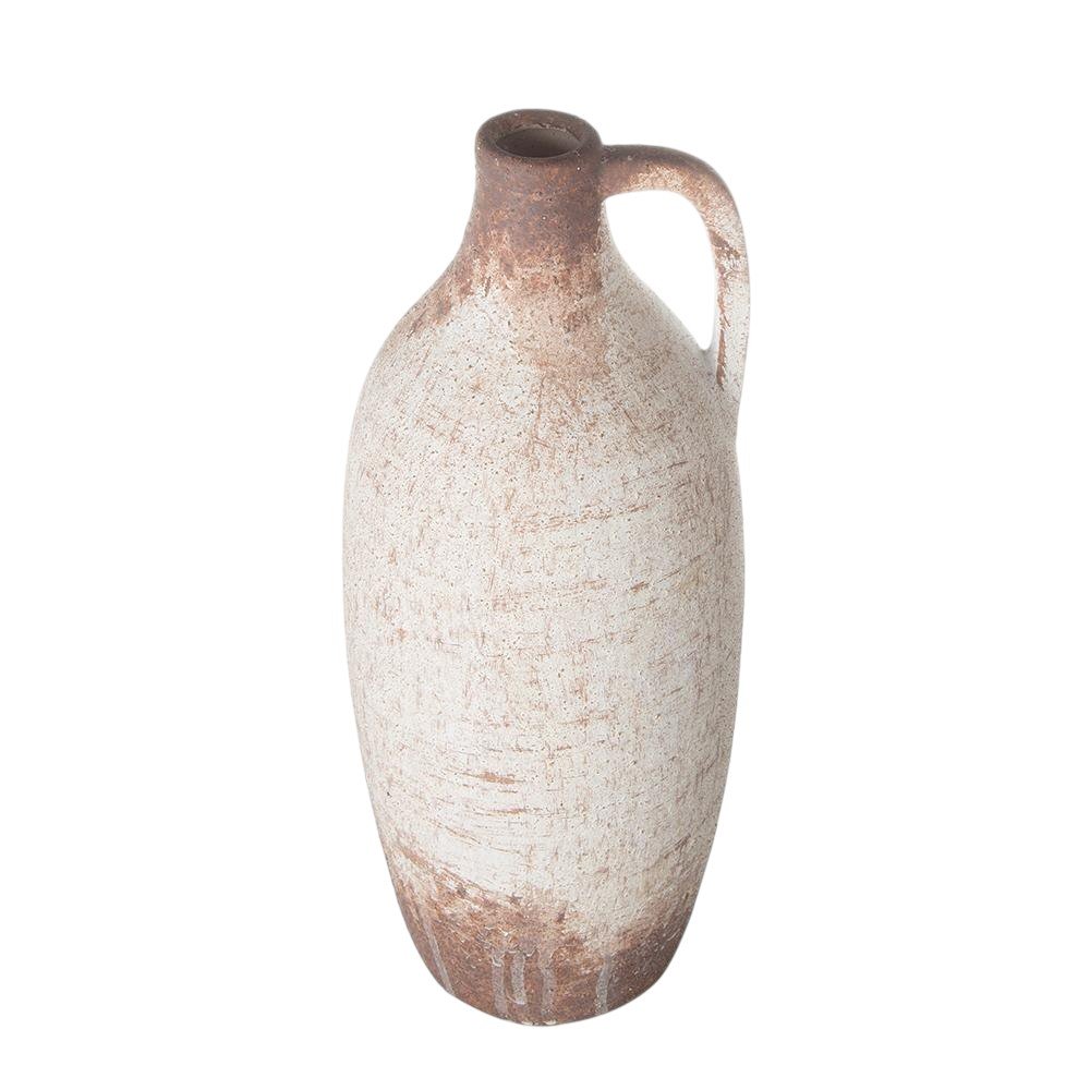 12" Ivory and Brown Ceramic Round Jug Vase