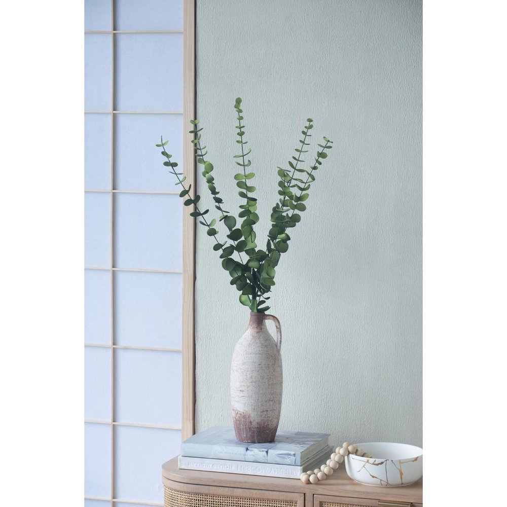 12" Ivory and Brown Ceramic Round Jug Vase