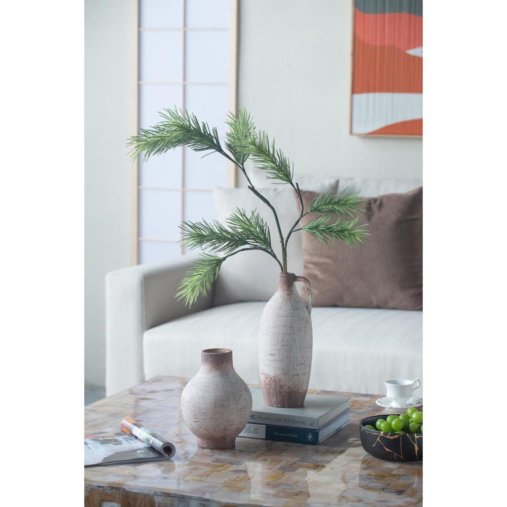 12" Ivory and Brown Ceramic Round Jug Vase