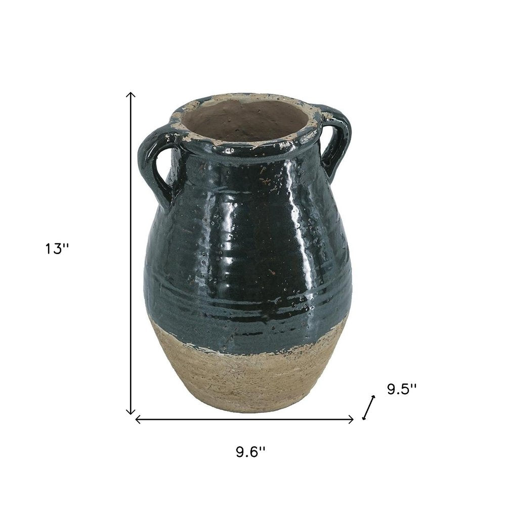 13" Dark Green Terracotta Round Jug Vase