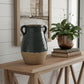 13" Forest Green And Sand Color Block Terracotta Round Jug Vase